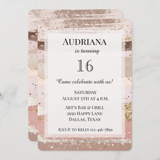 Blush Roos Roze Chocolade Gouden Glitter Verjaarda Kaart (Voorkant / Achterkant)