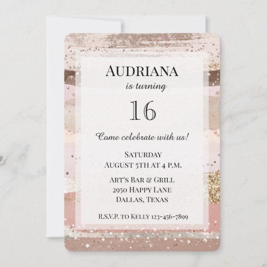 Blush Roos Roze Chocolade Gouden Glitter Verjaarda Kaart (Voorkant)