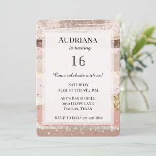 Blush Roos Roze Chocolade Gouden Glitter Verjaarda Kaart