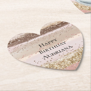 Blush Roos Roze Chocolade Gouden Glitter Verjaarda Kartonnen Onderzetters