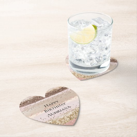 Blush Roos Roze Chocolade Gouden Glitter Verjaarda Kartonnen Onderzetters (Insitu)