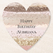 Blush Roos Roze Chocolade Gouden Glitter Verjaarda Kartonnen Onderzetters (Voorkant)