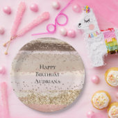 Blush Roos Roze Chocolade Gouden Glitter Verjaarda Papieren Bordje (Feest)