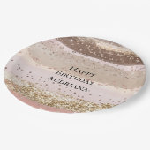 Blush Roos Roze Chocolade Gouden Glitter Verjaarda Papieren Bordje (Gekanteld)