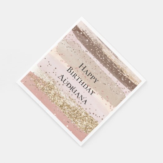 Blush Roos Roze Chocolade Gouden Glitter Verjaarda Servet (Hoek)