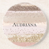 Blush Roos Roze Chocolade Gouden Glitter Verjaarda Zandsteen Onderzetter (Voorkant)