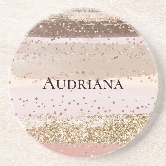 Blush Roos Roze Chocolade Gouden Glitter Verjaarda Zandsteen Onderzetter (Voorkant)