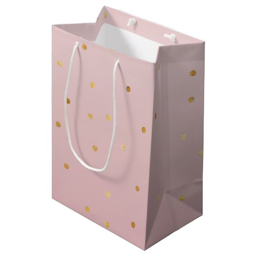 Blush Roos Roze Gouden Confetti Sparkle Medium Cadeauzakje (Voorkant Gekanteld)