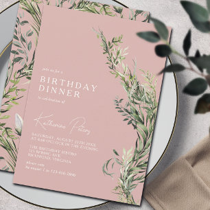 Blush Roos roze groen   Elegant verjaardagsdiner Kaart