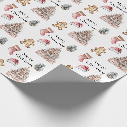 Blush Roos roze kerstboom Cadeaupapier (Hoek)