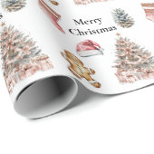 Blush Roos roze kerstboom Cadeaupapier (Rol Hoek)