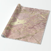 Blush Roos Roze marmer Shiny Spark Gold Cadeaupapier (Uitgerold)
