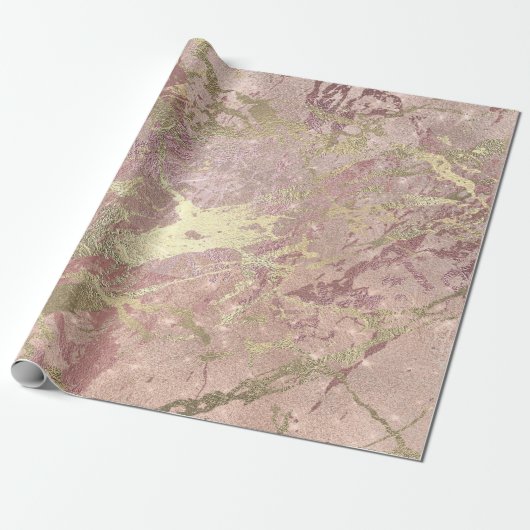 Blush Roos Roze marmer Shiny Spark Gold Cadeaupapier (Uitgerold)