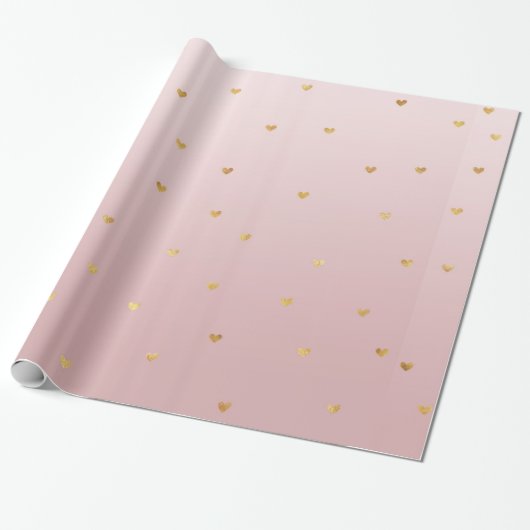 Blush Roos roze ombre Gold Hearts Cadeaupapier (Uitgerold)