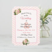 Blush Roos Roze Striped Floral Wedding Kaart (Staand voorkant)