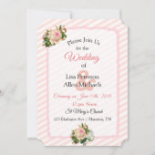 Blush Roos Roze Striped Floral Wedding Kaart (Voorkant)