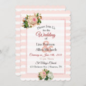 Blush Roos Roze Striped Floral Wedding Kaart (Voorkant / Achterkant)