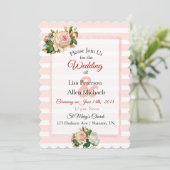 Blush Roos Roze Striped Floral Wedding Kaart (Staand voorkant)