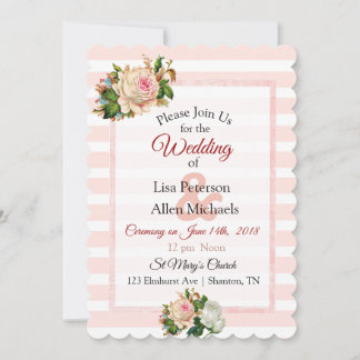 Blush Roos Roze Striped Floral Wedding Kaart