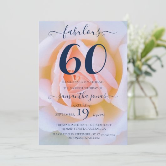 Blush roos roze witte 60e verjaardagsfeestje kaart (Staand voorkant)