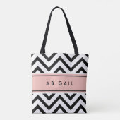 Blush Roos Roze witte maag Chevron Zigzag Tote Bag (Achterkant)
