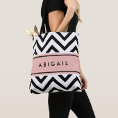 Blush Roos Roze witte maag Chevron Zigzag Tote Bag (Dichtbij)