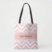 Blush Roos Roze witte maag Chevron Zigzag Tote Bag (Voorkant)