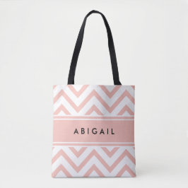 Blush Roos Roze witte maag Chevron Zigzag Tote Bag