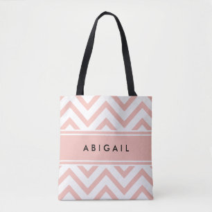 Blush Roos Roze witte maag Chevron Zigzag Tote Bag