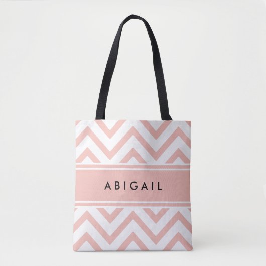 Blush Roos Roze witte maag Chevron Zigzag Tote Bag (Voorkant)