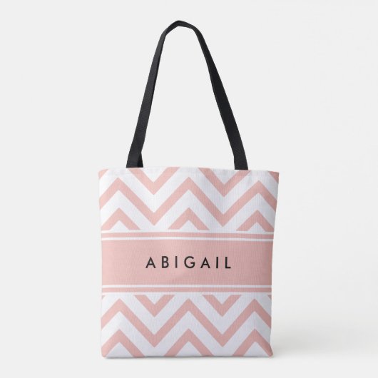 Blush Roos Roze witte maag Chevron Zigzag Tote Bag (Achterkant)