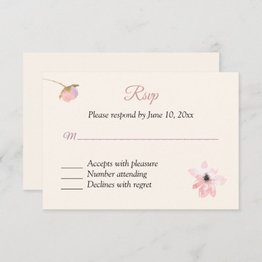 Blush Roos RSVP Response Kaart (Voorkant / Achterkant)