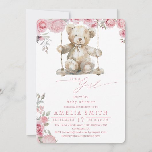 Blush Roos Rustiek Swing Beer Meisje Douche Kaart (Voorkant)