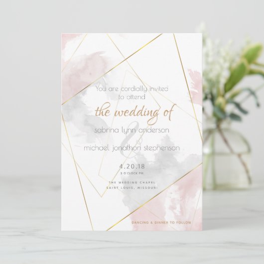 Blush Roos Silver Waterverf TheBarefootBride™ Kaart (Staand voorkant)