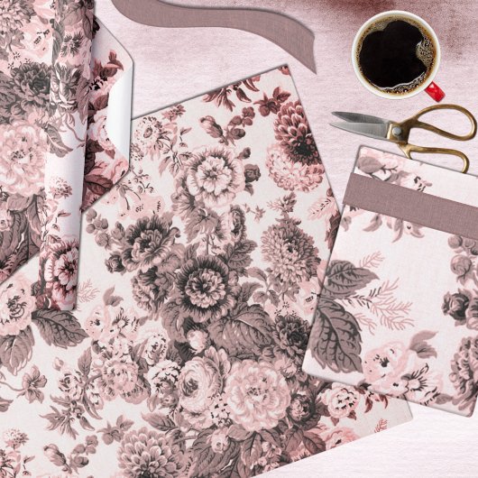 Blush Roos Toned  Floral Toile Flowers Cadeaupapier