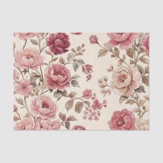 Blush Roos Tuin  Patroon Tissuepapier (Voorkant)