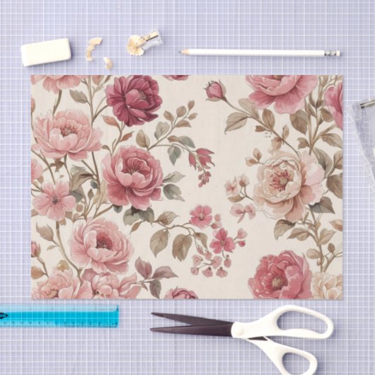 Blush Roos Tuin  Patroon Tissuepapier (Craft)