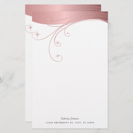 Blush Roos Upscale-ontwerp Briefpapier (Voorkant / Achterkant)