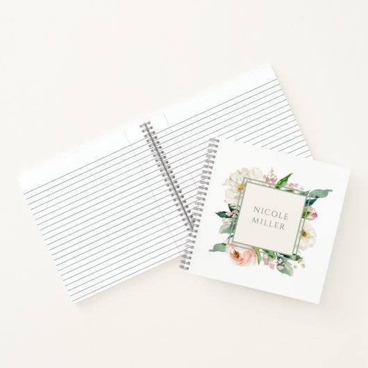 Blush Roos Vrouwelijke Waterverf Bloemen met Naam Notitieboek (Binnen)