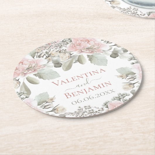 Blush roos waterverf boho chic name ronde kartonnen onderzetter (Gebogen)
