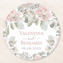 Blush roos waterverf boho chic name ronde kartonnen onderzetter