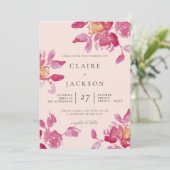 Blush Roos Waterverf Modern Bruiloft Kaart (Staand voorkant)