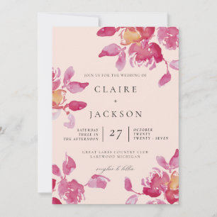 Blush Roos Waterverf Modern Bruiloft Kaart