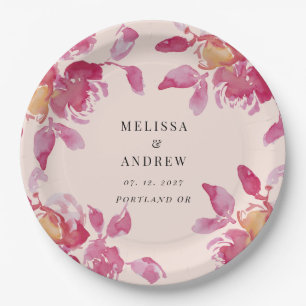 Blush Roos Waterverf Modern Bruiloft Papieren Bordje