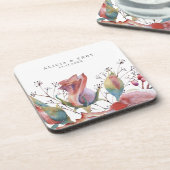 Blush Roos Waterverf Trouwen Plastic Onderzetter (Linkerzijde)