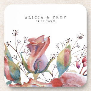 Blush Roos Waterverf Trouwen Plastic Onderzetter