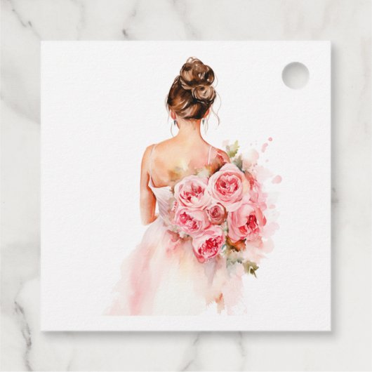 Blush Roos Waterverf Trouwjurk Vrijgezellenfeest Bedankjes Labels (Achterkant)