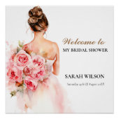 Blush Roos Waterverf Trouwjurk Vrijgezellenfeest Perfect Poster (Voorkant)