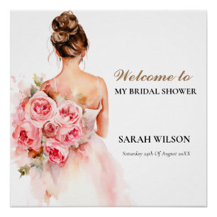 Blush Roos Waterverf Trouwjurk Vrijgezellenfeest Perfect Poster