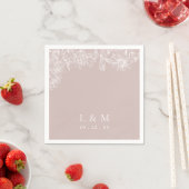 Blush Roos White Monogram Weddenschap Napkins Servet (Insitu)
